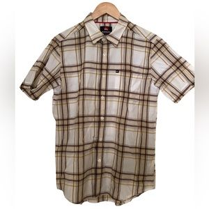 Quiksilver Tan Plaid Button Up Shirt Medium